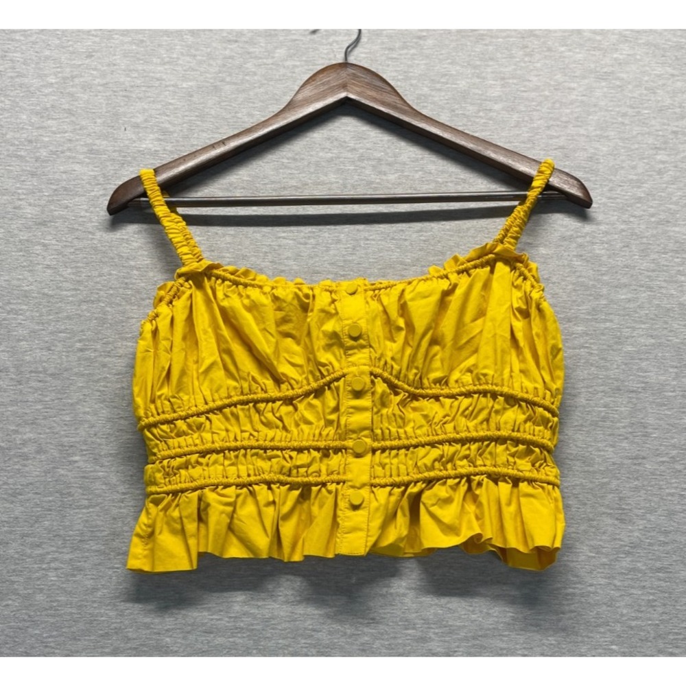 J.Crew Poplin Camisole Tank Top Womens XS Yellow Cinched Waist Button Front